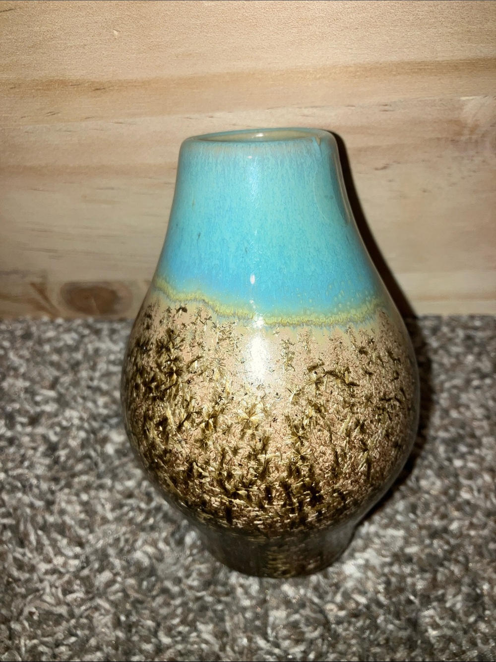 Artisan pottery, handcrafted, stoneware vase blue brown beige 4.5”